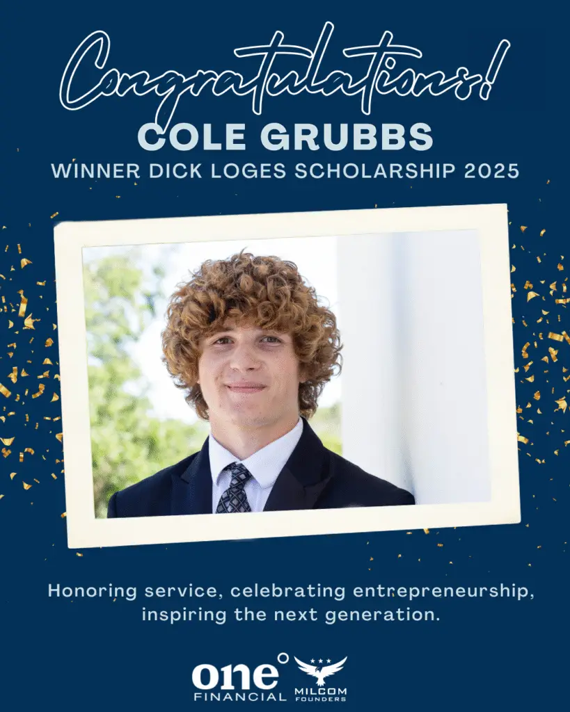 Cole Grubbs, son of wounded veteran turned entrepreneur, receives Dick Loges Veteran Entrepreneur Fund scholarship for his business leadership.